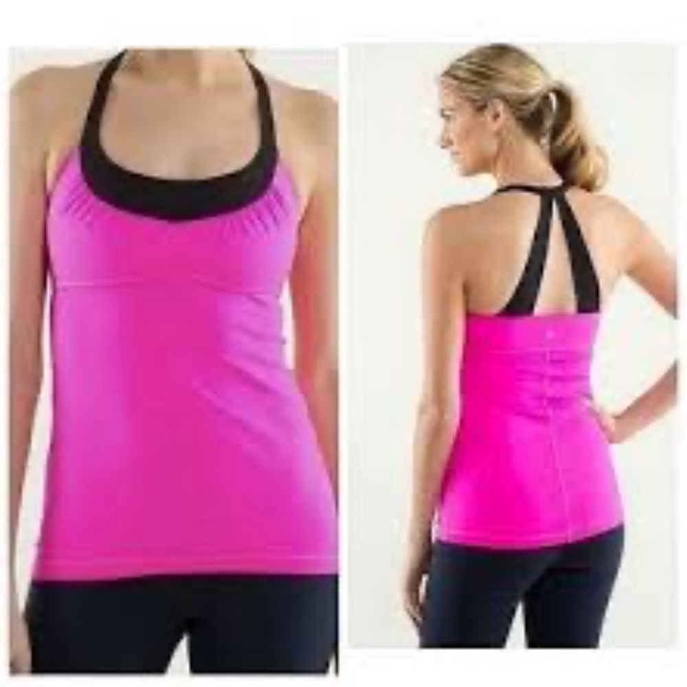 Lululemon hot pink racer back tank top sports bra black scoop me up small